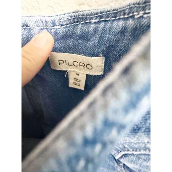 Pilcro Anthropologie Square Neck Corset Denim Midi Dress Zip Back Blue Medium - Picture 5 of 6